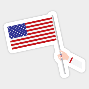 Woman hand holding USA flag Sticker